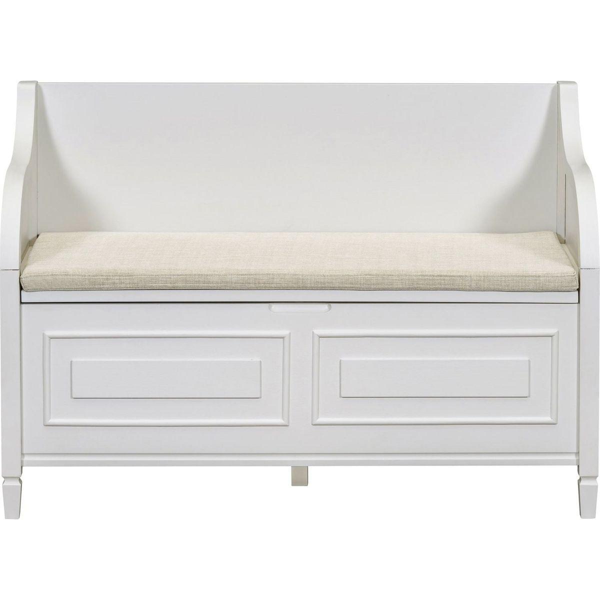 Rustic Style Solid wood Entryway Multifunctional Storage Bench with Safety Hinge (White+ Beige)
