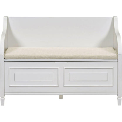 Rustic Style Solid wood Entryway Multifunctional Storage Bench with Safety Hinge (White+ Beige)