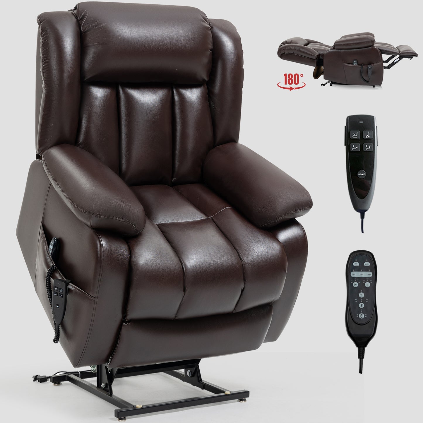 Dual Motor Infinite Position Up to 350 LBS Electric Medium size Brown Power Lift Recliner Chair with 8-Point Vibration Massage and Lumbar Heating