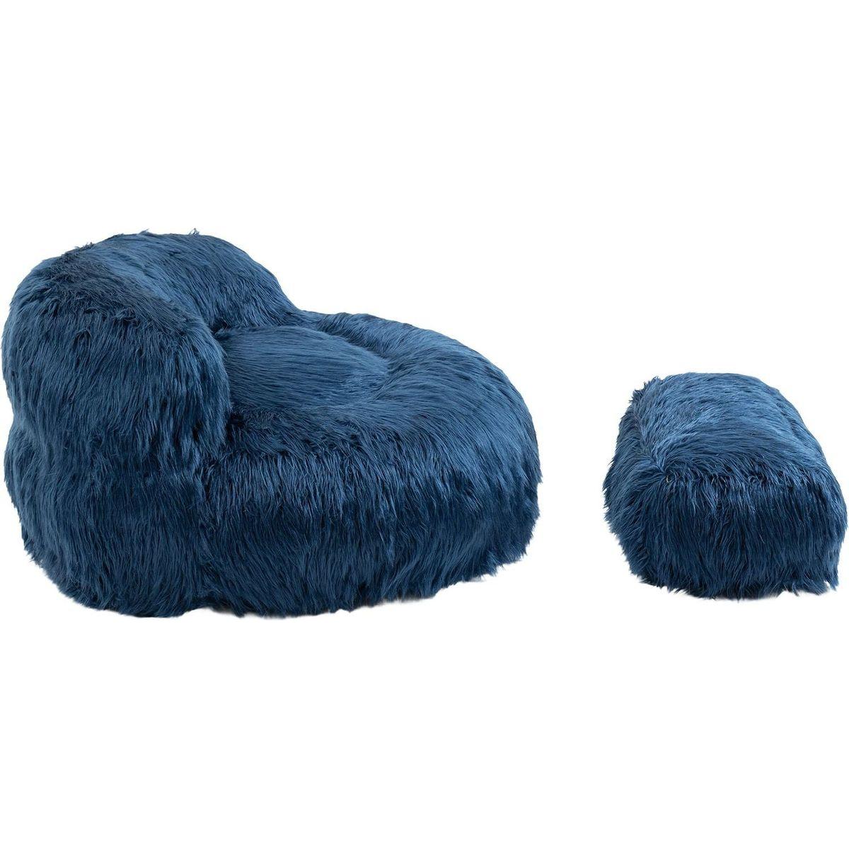 Bean Bag Chair Faux fur Lazy Sofa /Footstool Durable Comfort Lounger High Back Bean Bag Chair Couch for Adults and Kids, Indoor