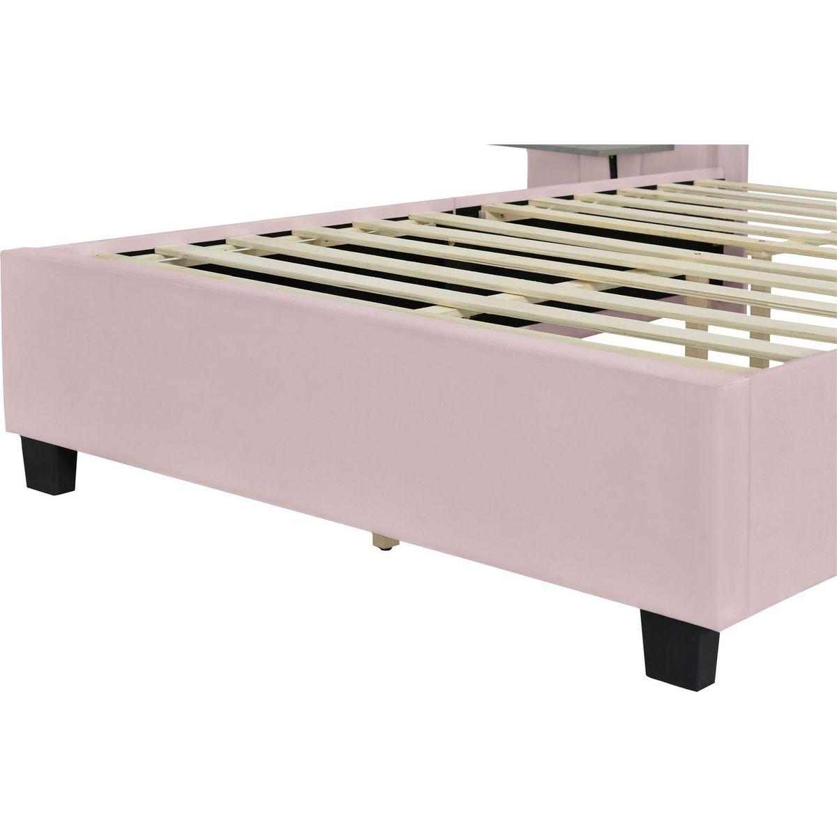 Full Size Upholstered Platform Bed with Big Headboard, Bedroom Furniture, Velvet, Pink