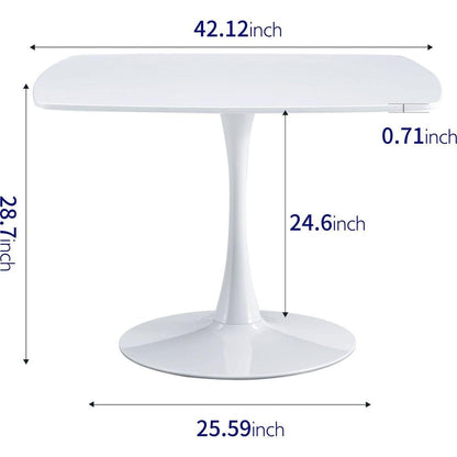 42.1"WHITE Table Mid-century Dining Table for 4-6 people With Round Mdf Table Top, Pedestal Dining Table, End Table Leisure Coffee Table
