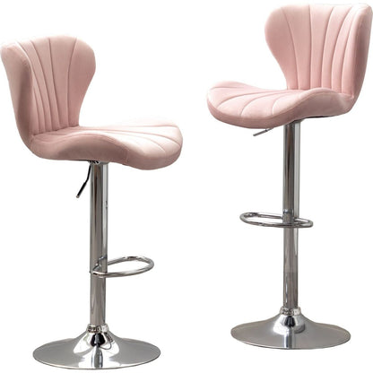 Ellston Upholstered Adjustable Swivel Barstools in Pink, Set of 2