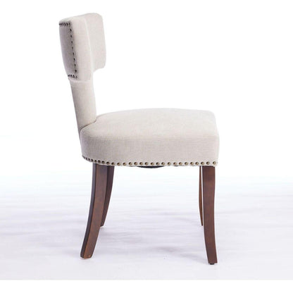 Mid Century Modern Dining Chairs Set of 2, Farmhouse Linen Fabric Upholstered Accent Chair Curved Backrest with Copper Nails around,Kitchen Chairs with Hardwood Frame, Beige