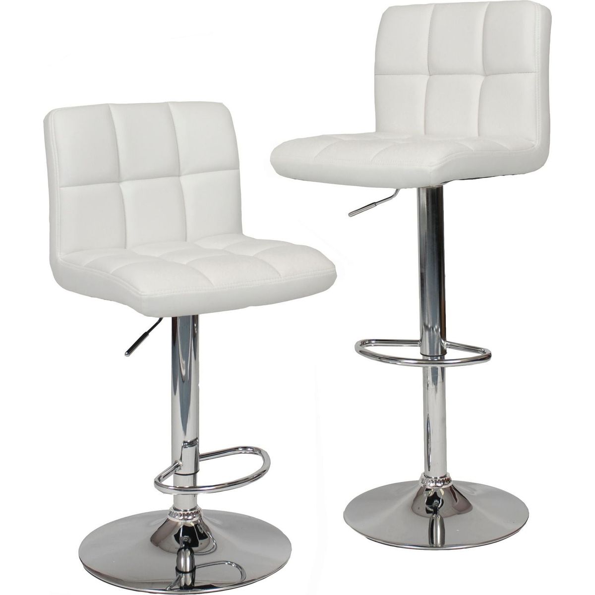 Swivel Faux Leather Adjustable Hydraulic Bar Stool, Set of 2, White