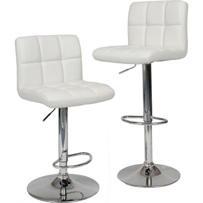 Swivel Faux Leather Adjustable Hydraulic Bar Stool, Set of 2, White