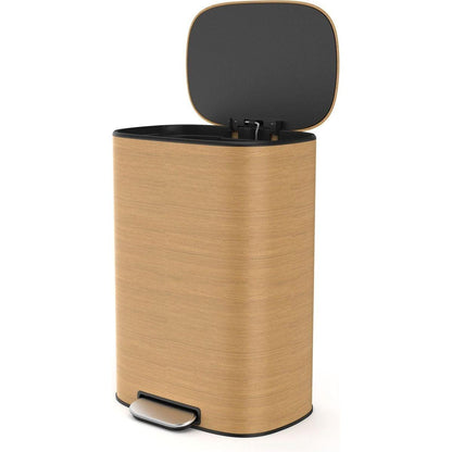 13 Gallon 50L Kitchen Foot Pedal Operated Soft Close Trash Can - Stainless Steel Ellipse Bustbin - Wood