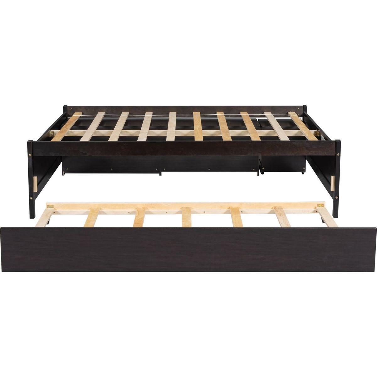 Versatile Full Bed with Trundle,Under bed Storage Box and Nightstand .Espresso