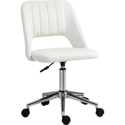 Vinsetto Modern Mid Back Office Chair with Velvet Fabric, Swivel Computer Armless Desk Chair with Hollow Back Design for Home Office, Cream White