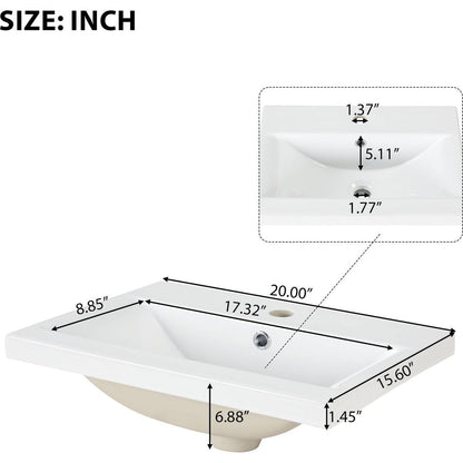 20" Bathroom Vanity with Sink, Bathroom Vanity Cabinet with Two-tier Shelf, Adjustable Shelf, Solid Wood and MDF, White