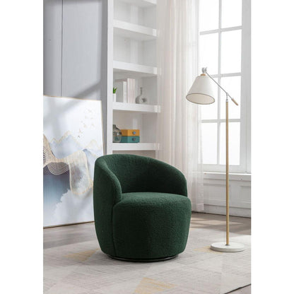 Teddy Fabric Swivel Accent Armchair Barrel Chair With Black Powder Coating Metal Ring,Dark Green