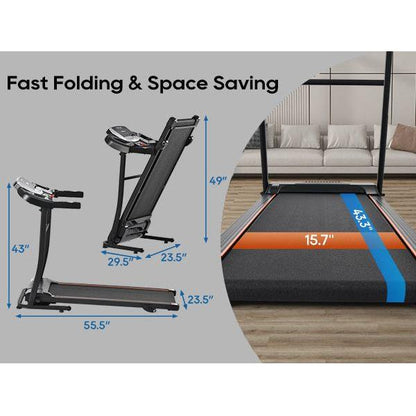NEW Home Folding Treadmill with Pulse Sensor, 2.5 HP Quiet Brushless Motor, 7.5 MPH, 300LBS Weight Capacity Walking Jogging Machine with 3 Level Incline 12 Preset Programs for Home Gym