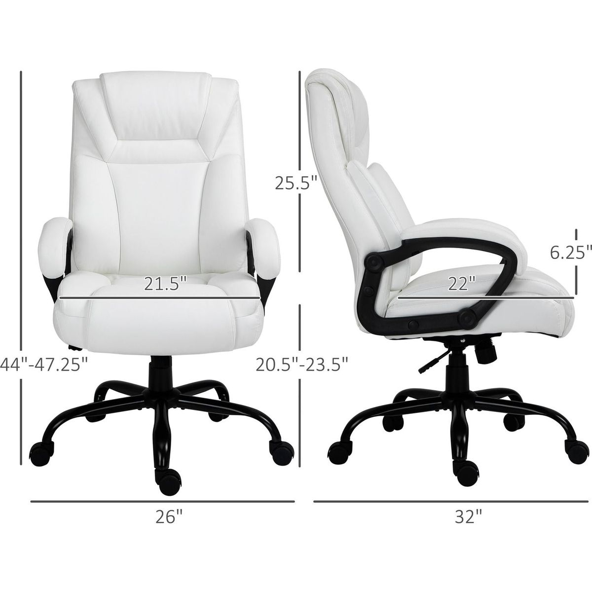 Vinsetto Big and Tall 400lbs Executive Office Chair with Wide Seat, Computer Desk Chair with High Back PU Leather Ergonomic Upholstery, Adjustable Height and Swivel Wheels, White