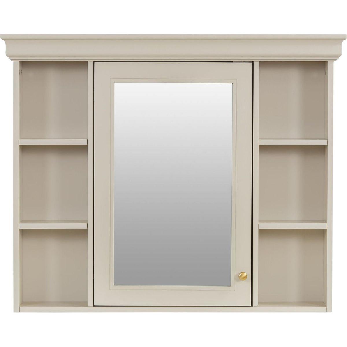 35" x 28" Blue Wall Mounted Bathroom Storage Cabinet with Mirror Door, Modern Bathroom Wall Cabinet with Mirror, Medicine Cabinet with 6 Open Shelves