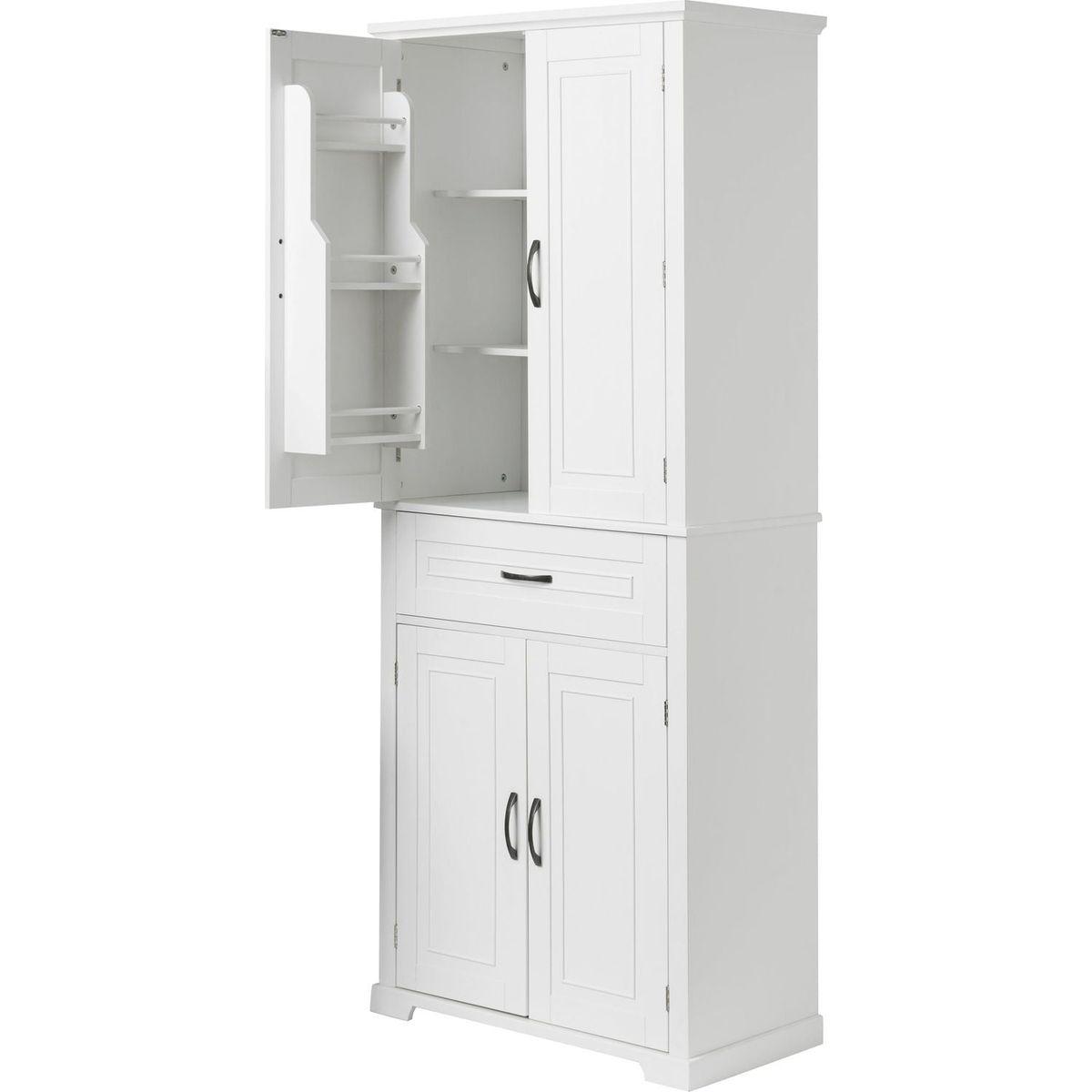 Bathroom Storage Cabinet with Doors and Drawer, Multiple Storage Space, Adjustable Shelf, White