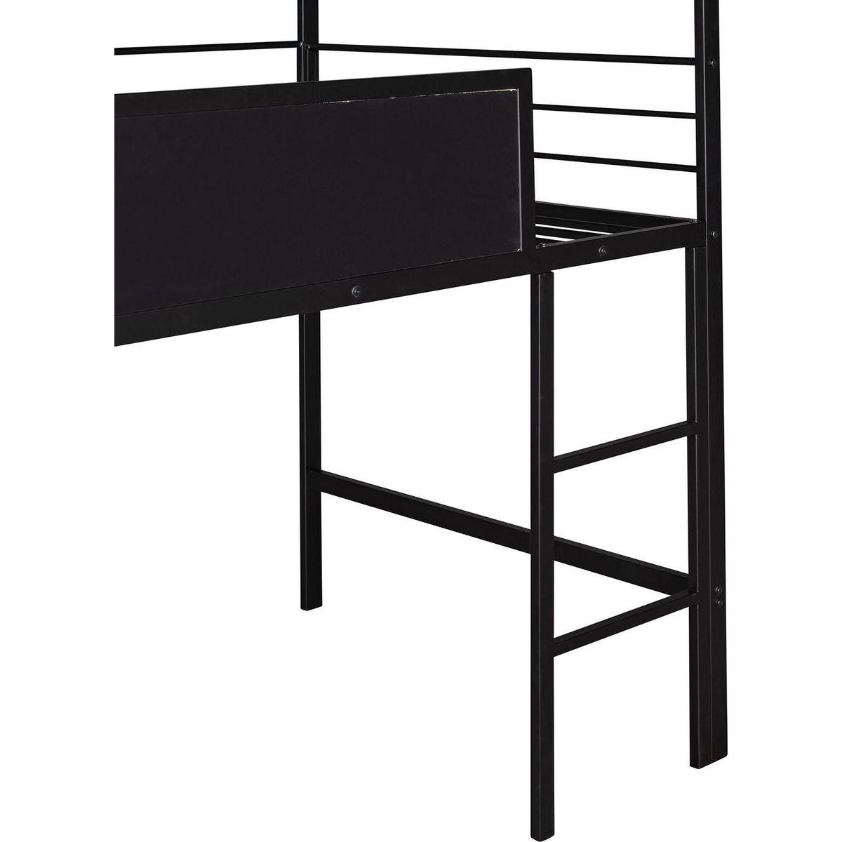 Metal House Bed With Slide, Twin Size Metal Loft Bed with Two-sided writable Wooden Board (Black and Red)