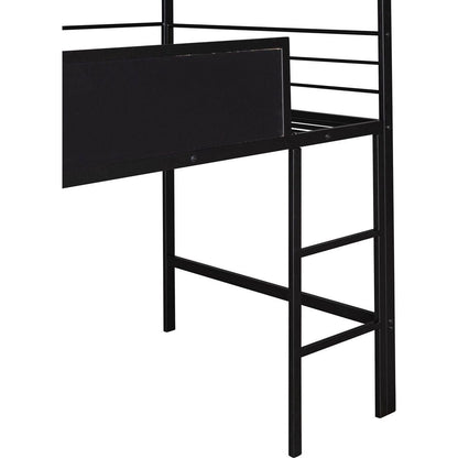 Metal House Bed With Slide, Twin Size Metal Loft Bed with Two-sided writable Wooden Board (Black and Red)
