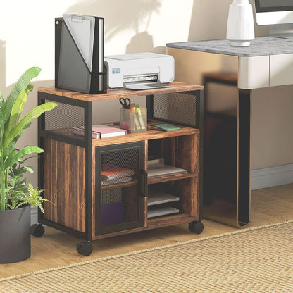 Vinsetto Mobile Printer Stand with Socket & USB Ports, Rustic Brown
