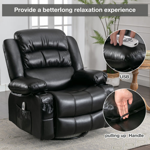 Massage Swivel Rocker Recliner Chair with Vibration Massage and Heat Ergonomic Lounge Chair for Living Room with Rocking Function and Side Pocket 2 Cup Holders USB Charge Port