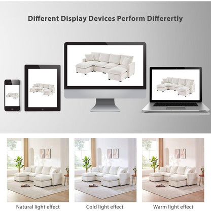 110x57" Modern U Shape Modular Sofa, 6 Seat Chenille Sectional Couch Set with 2 Pillows Included, Freely Combinable Indoor Funiture for Living Room, Apartment, Office, 2 Colors