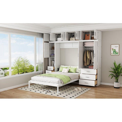 Full Size Murphy Bed with Lockers and Wardrobes, With installation video, White