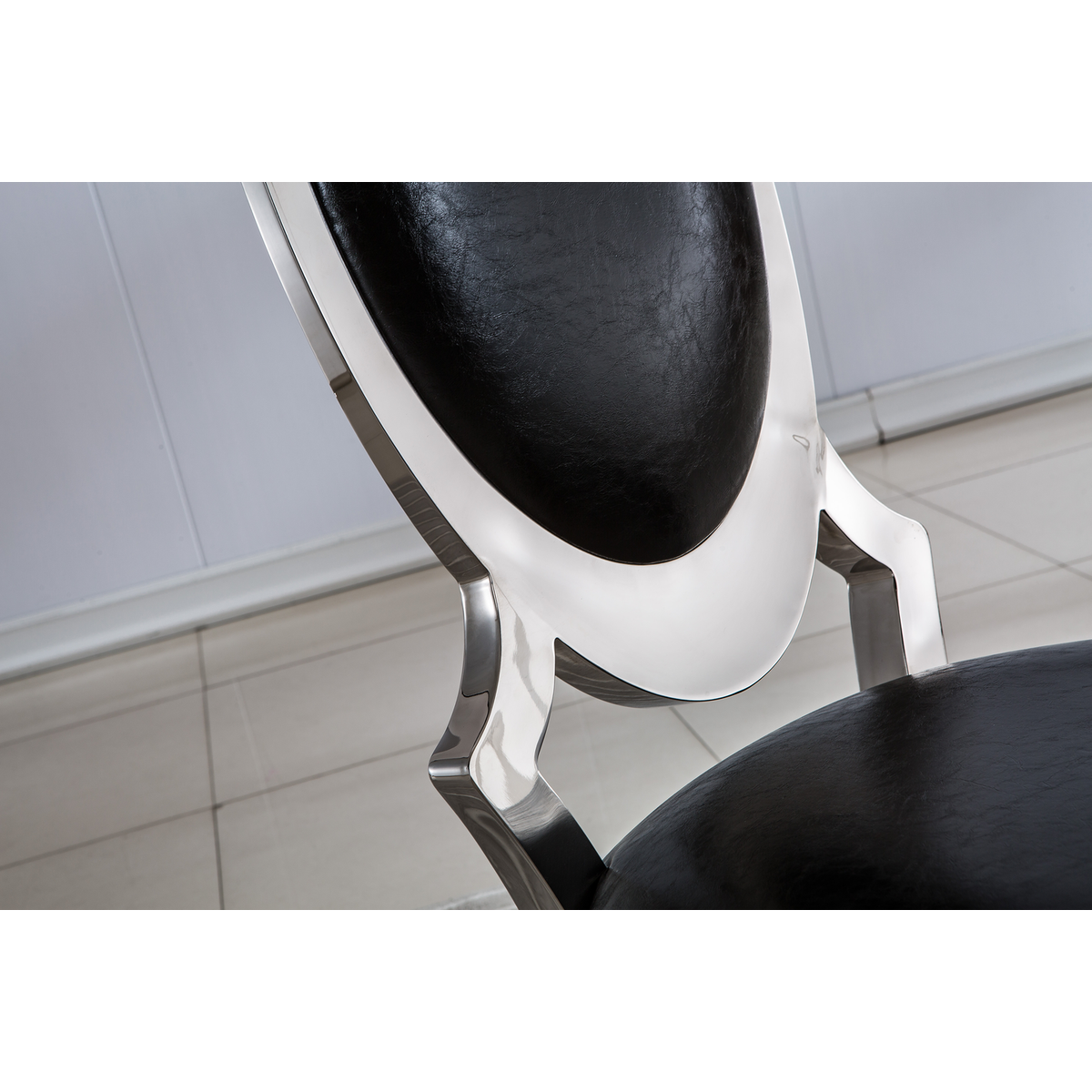 Leatherette Dining Chair with Oval Backrest Set of 2, Stainless Steel Legs