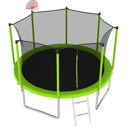 12FT Trampoline Green for Kids & Adults with Basketball Hoop and Ball ,Recreational Trampolines with Safety Enclosure for Back Yard Outdoor