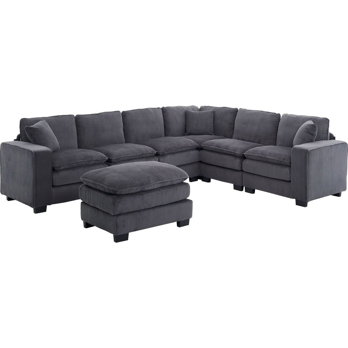 Modern U Shaped 6-seat Sectional Sofa Couch with one Ottoman and three toss pillows, Modular Sofa for Living Room,Corduroy sofa