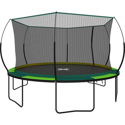 YC 14FT Recreational Trampolines with Enclosure for Kids and Adults with Patented Fiberglass Curved Poles Pumpkin -Green