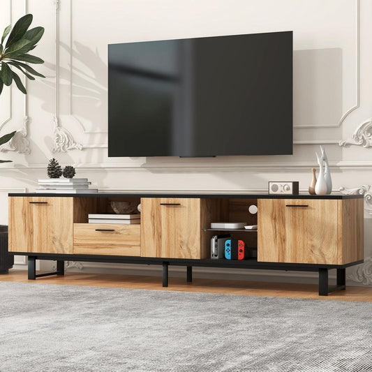 Modern TV Stand with 4 Cabinets& Open Shelves, Color-matching Media Console Table for TVs up to 80", Entertainment Center with Drop Down Door for Living Room, Bedroom, Home Theatre