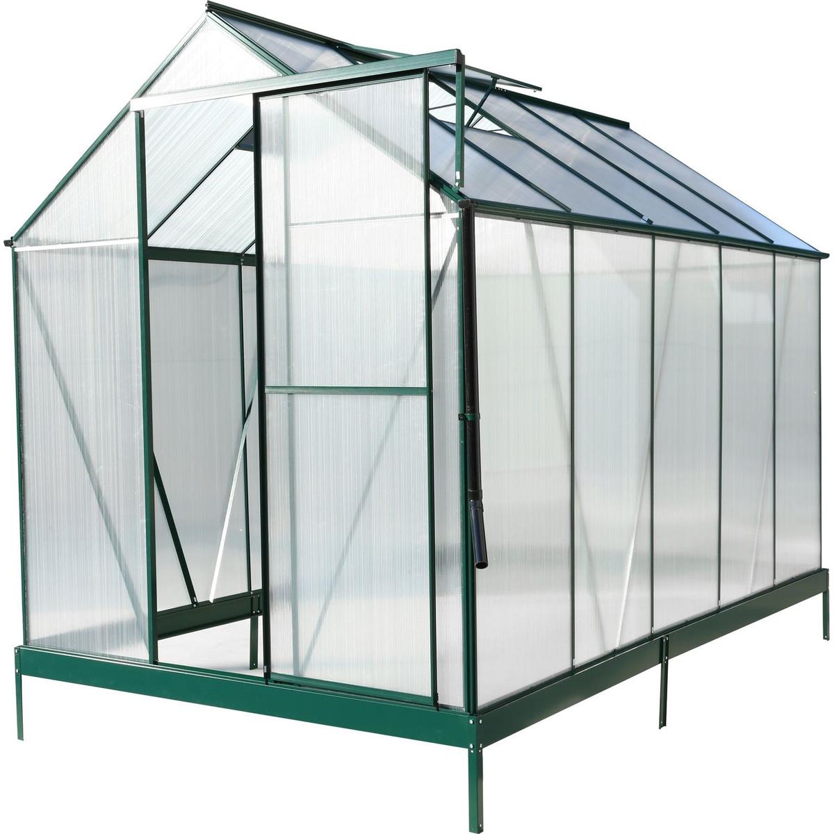 6.3'x10.2'x7' Polycarbonate Greenhouse, Heavy Duty Outdoor Aluminum Walk-in Green House Kit with Rain Gutter, Vent and Door for Backyard Garden, color green