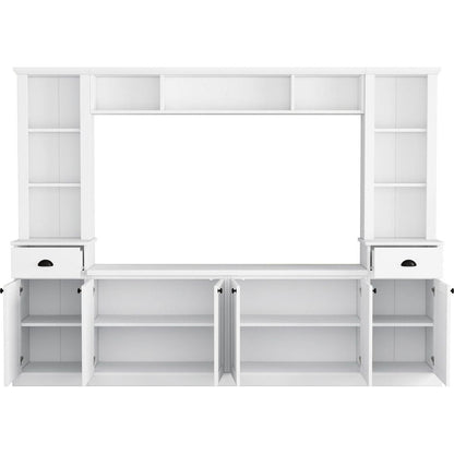 Minimalist Entertainment Wall Unit Set with Bridge for TVs Up to 75", Ample Storage Space TV Stand with Adjustable Shelves, Modernist Large Media Console for Living Room, White