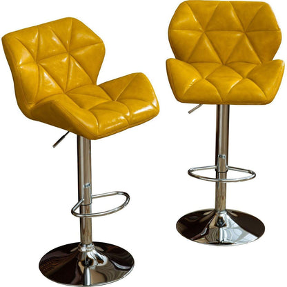 Glasgow Contemporary Tufted Adjustable Height Hidraulic Bar Stools, Set of 2, Yellow