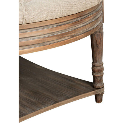 Large Round Ottoman Coffee Table 2 Tier Oversized Button Tufted Ottoman with Wooden Shelf Storage Farmhouse Upholstered Coffee Table Living Room Footstool Ottoman Linen