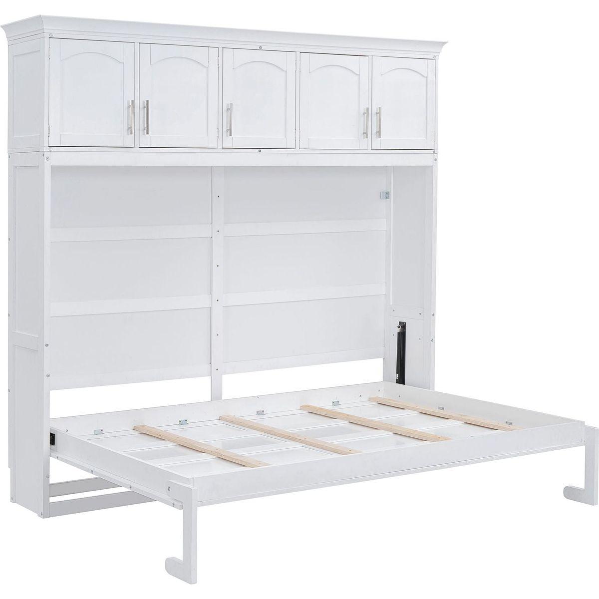 Queen Size Murphy Bed Wall Bed with Top Cabinets,White
