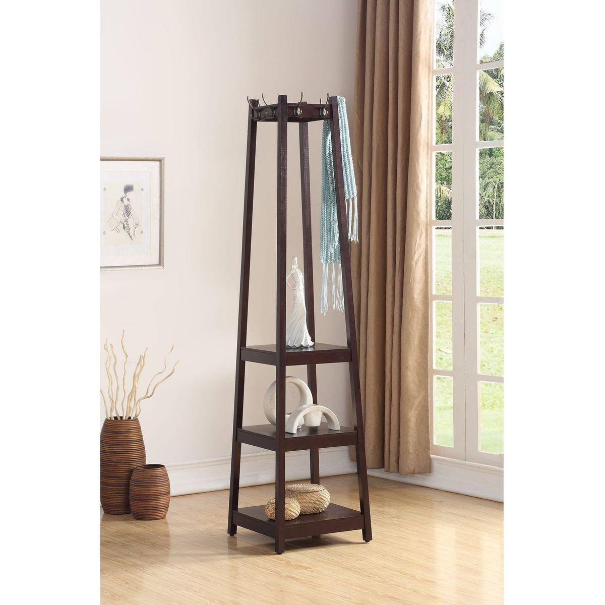 Vassen Coat Rack w/ 3-Tier Storage Shelves in Espresso Finish
