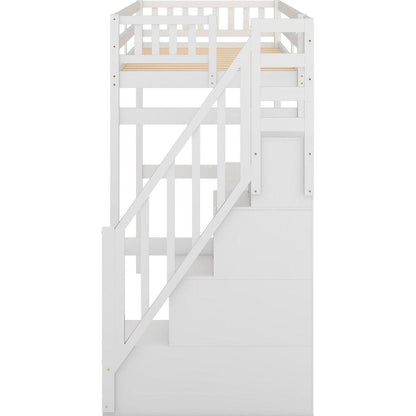 Twin Size Loft Bed with Storage Staircase and Built-in Desk, White