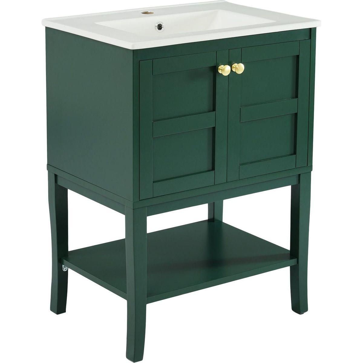 24" Bathroom Vanity with Top Sink, Modern Bathroom Storage Cabinet with 2 Doors, Single Sink Bathroom Vanity