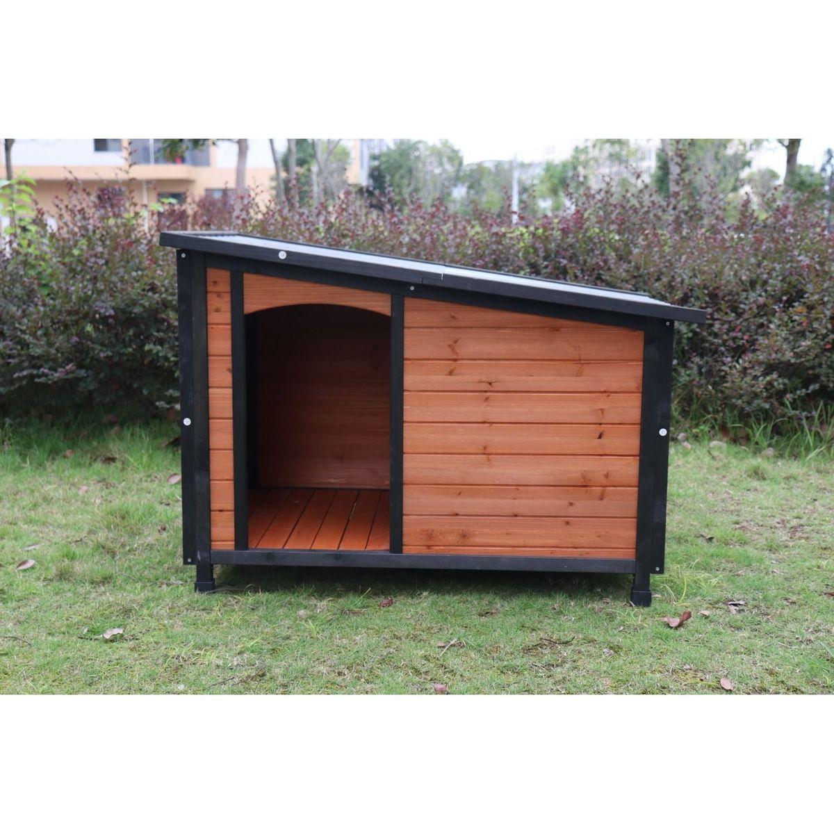 46"Dog House Outdoor & Indoor Wooden Dog Kennel for Winter with Raised Feet Weatherproof for Large Dogs(Gold red and black)PVC waterproof roof(L)