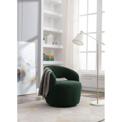 Teddy Fabric Swivel Accent Armchair Barrel Chair With Black Powder Coating Metal Ring,Dark Green