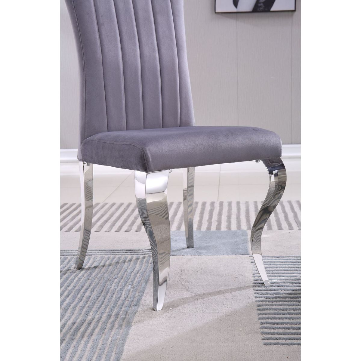 Modern Velvet Dining Chairs Set of 2, Upholstered Accent Armless Chairs with Stripe Backrest