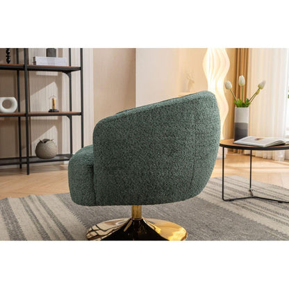 Chenille Fabric Accent Swivel Chair With Gold Metal Round Base,Green