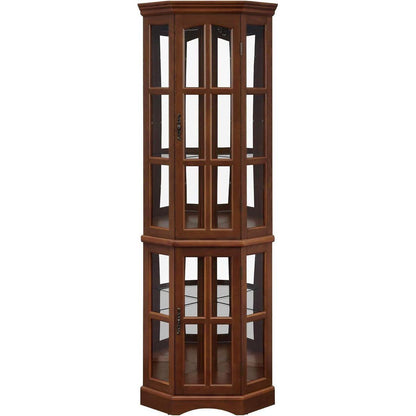 Corner Curio Cabinet with 5 Shelves and Lighting System, Walnut