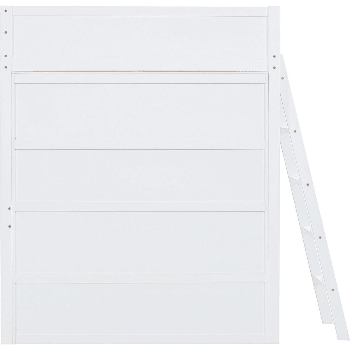 Full Size Loft Bed with Desk and Shelf - White