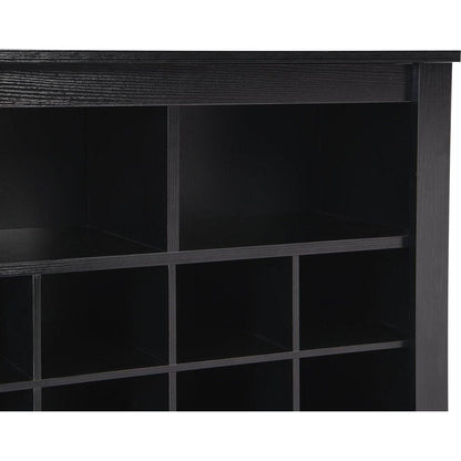 Sleek Design 24 Shoe Cubby Console, Modern Shoe Cabinet with Curved Base, Versatile Sideboard with High-quality for Hallway, Bedroom, Living Room, Black