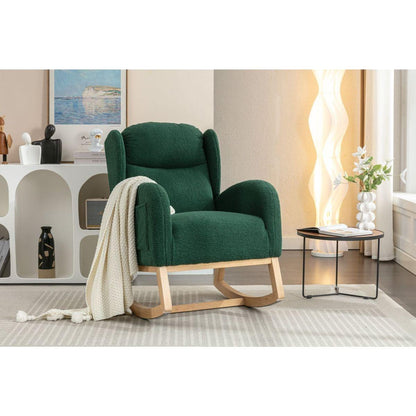 Teddy Fabric Rocking Chair With Packet Wood Legs,Green