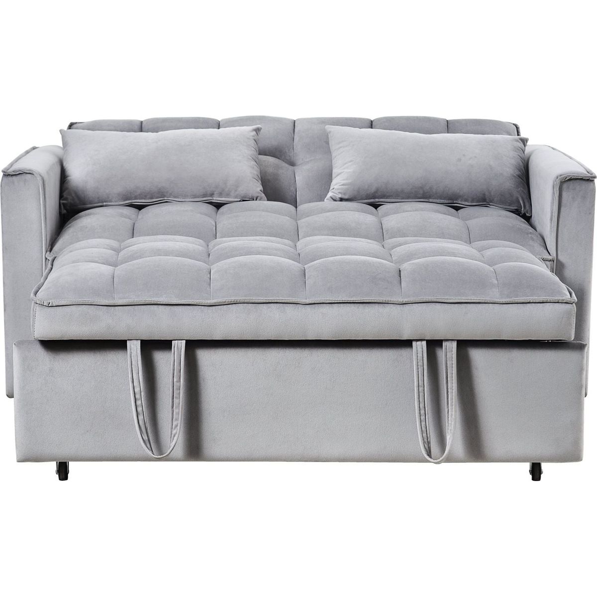 3 in 1 Convertible Sleeper Sofa Bed, Modern Pull Out Couch Bed, Adjustable Backrest, Velvet Loveseat Futon Sofa with Pillows & Pockets for Living Room Apartment, Grey