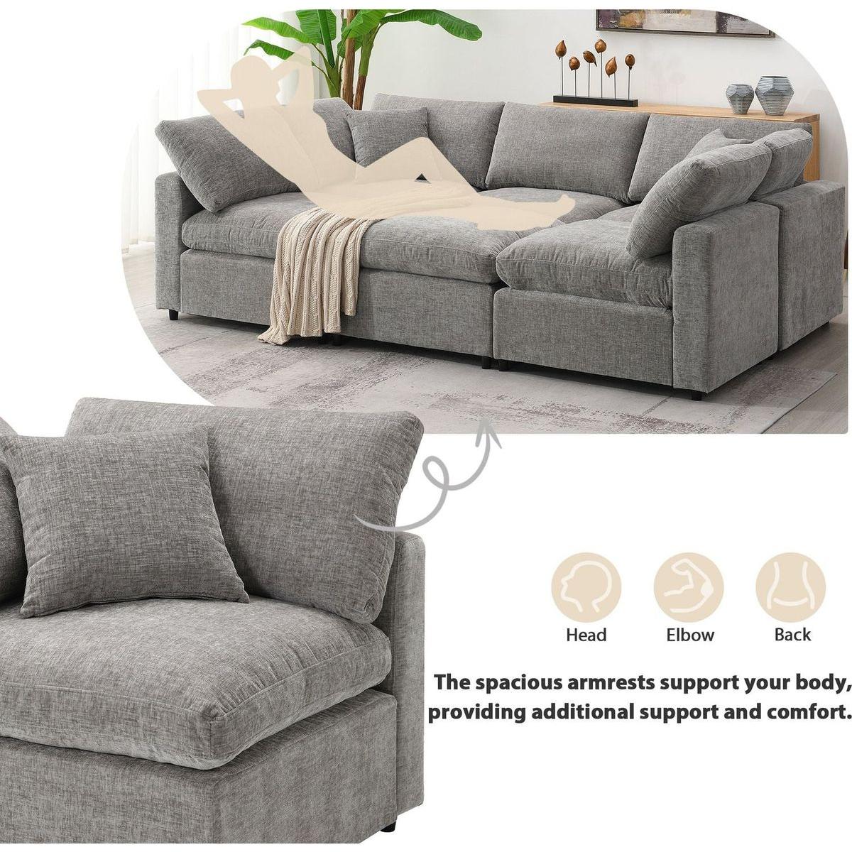 130x65" Modern Modular Cloud Sofa Bed, 6 Seat Chenille Sectional Couch Set with Ottoman,Free Combination,Convertible U Shaped Sleeper Sofa for Living Room, Apartment, 3 Colors