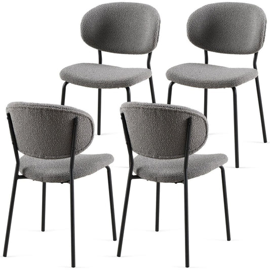 Grey Boucle Fabric Dining Chairs Set of 4, Modern Dining Room Chairs with Black Metal Legs, Armless Kitchen Chair for Dining Room, Living Room