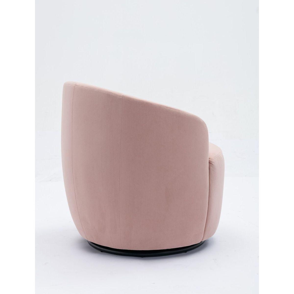 Velvet Fabric Swivel Accent Armchair Barrel Chair With Black Powder Coating Metal Ring,Pink